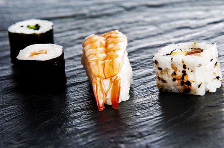 various types of japanese sushiの写真素材