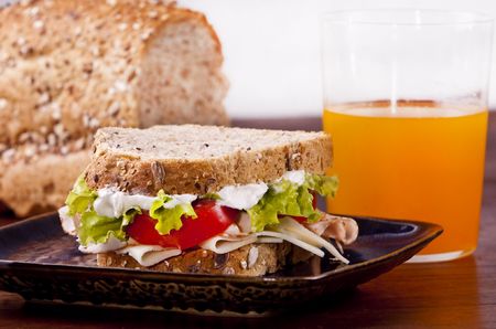 Turkey sandwich with lettuce and tomatoの写真素材