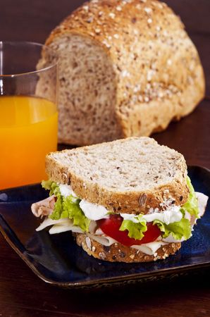 Turkey sandwich with lettuce and tomatoの写真素材