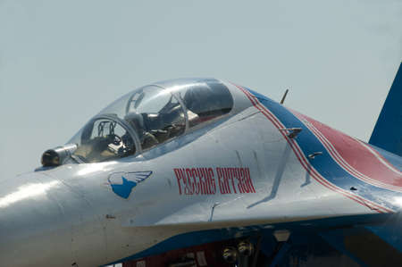 Moscow region, Kubinka, RUSSIA - April 19, 2013: Four Russian Su-27 aerobatic team Russian knights...