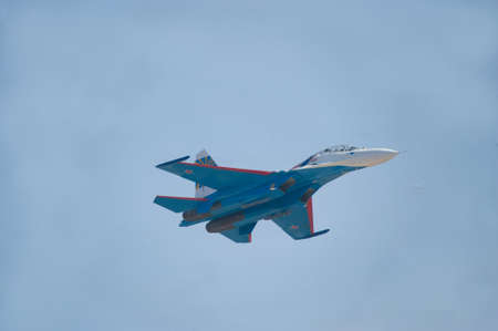 Moscow region, Kubinka, RUSSIA - April 19, 2013: Four Russian Su-27 aerobatic team Russian knights...