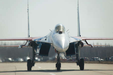 Moscow region, Kubinka, RUSSIA - April 19, 2013: Four Russian Su-27 aerobatic team Russian knights...
