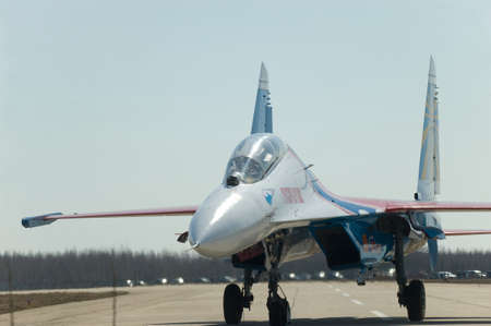 Moscow region, Kubinka, RUSSIA - April 19, 2013: Four Russian Su-27 aerobatic team Russian knights...