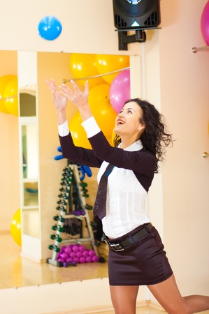 sucsess woman in fitness gymの写真素材