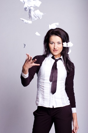 sucsess businesswoman in studio isolated on whiteの写真素材