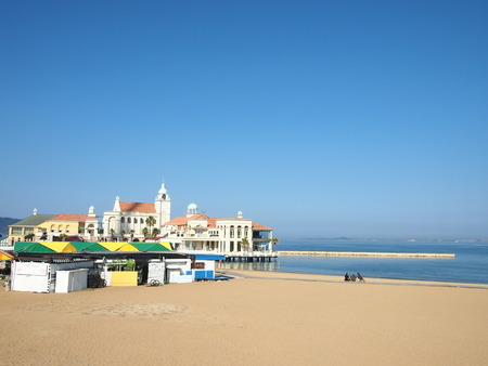 Shopping mall close to the beach in Fukuoka, Japanの写真素材