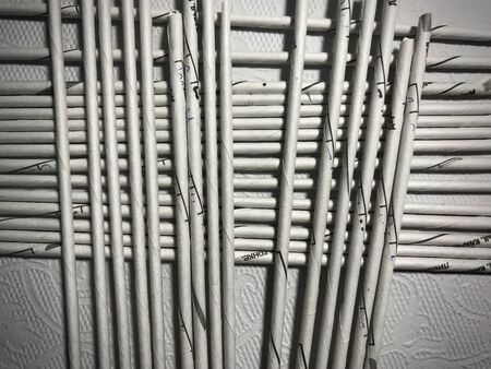 simple background of silver paper sticks for flat lay