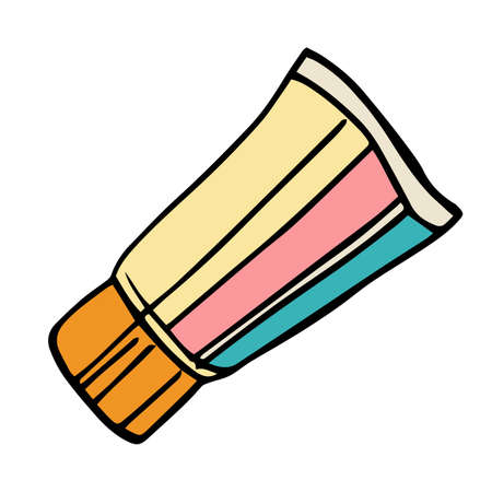 Packaging for body cream, lotion or shower gel in the form of a doodle illustration, isolated on a white backgroundの写真素材