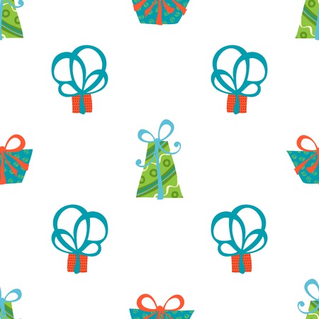 Seamless vector pattern of gift boxes. Bright boxes on white background.のイラスト素材