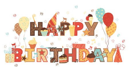 Happy Birthday! Ornate text and birthday elements for your design.のイラスト素材
