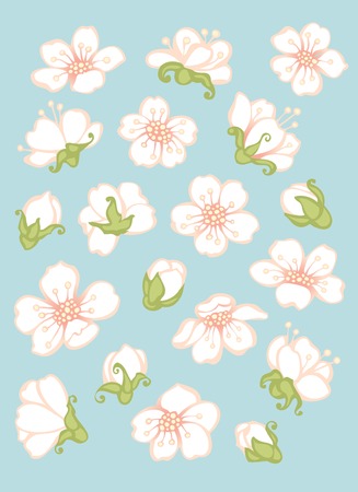 Spring flower elements. Spring fruit flowers. Elements for your design. Flowers and background are on separate layers.のイラスト素材