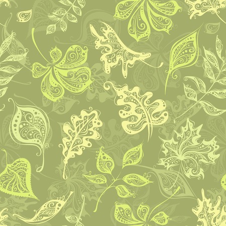 Seamless vintage pattern of leaves. Ornate background of hand-drawn leaves.のイラスト素材