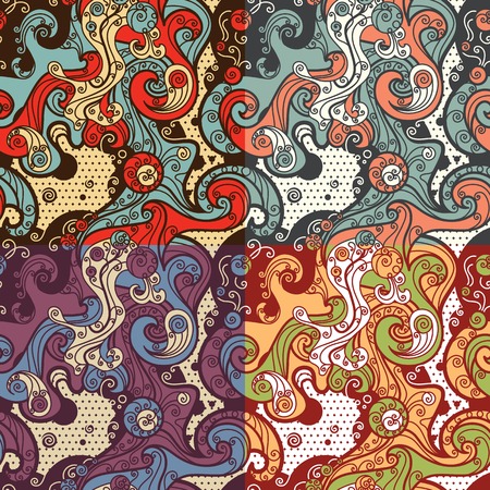 Abstract seamless patterns. Hand-drawn seamless texture in four colours. Each pattern is on separate layer.のイラスト素材
