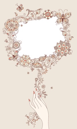 Floral blank sign. Illustration with abstract floral elements and blank sign for your text.のイラスト素材