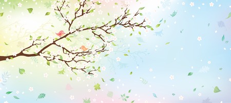 Spring tree background. Nature background for your design with place for your text on the right. Vector illustration.のイラスト素材