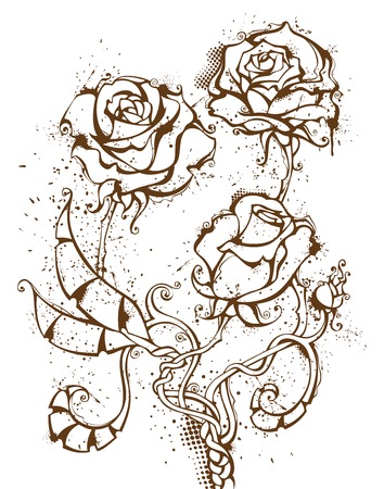 Grunge ink roses. Vector illustration in sepia isolated on white background. For your Valentineのイラスト素材