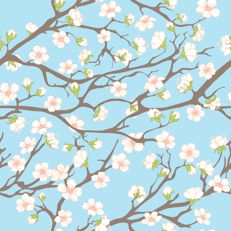 Spring seamless pattern. Spring background with branches and flowers for your design.のイラスト素材
