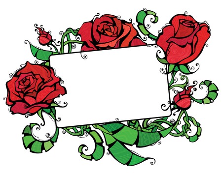 Blank tablet with roses. Illustration of roses and blank sign for your text. Isolated on white background for your Valentineのイラスト素材