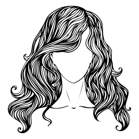Female hand-drawn portrait. Abstract illustration of woman isolated on white background.のイラスト素材