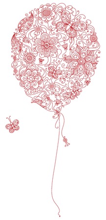 Red floral balloon. Illustration with abstract floral elements and patterns for your design isolated on white background.のイラスト素材