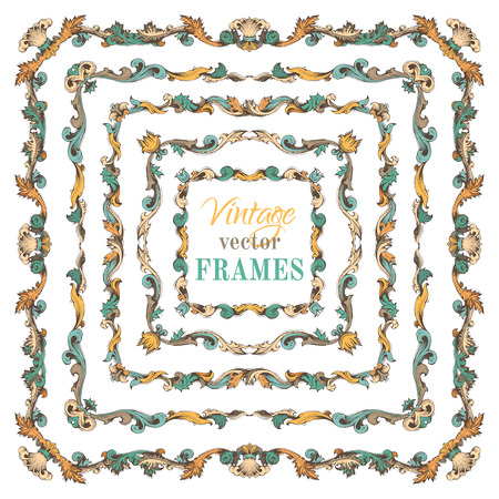 Vintage vector frames. Handdrawn square frames with retro ornament for invitation congratulation or greeting card. There is place for your text in the center.のイラスト素材