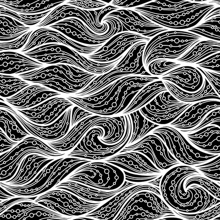 Ornate seamless waves pattern. Black and white seamless texture with abstract waves.のイラスト素材