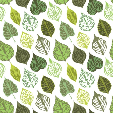 Seamless leaves pattern. Various ornate leaves on white background. Can be used for wrapping paper.のイラスト素材