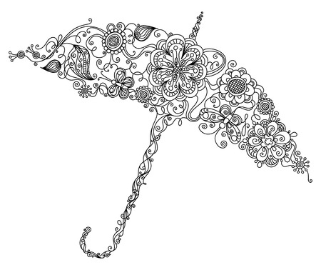 Illustration of umbrella with abstract floral elements and patterns for your design isolated on white background.のイラスト素材