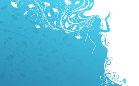 Blue illustration of floral hair.のイラスト素材