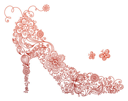 Floral woman shoe. Illustration with abstract floral elements and patterns for your design isolated on white background.のイラスト素材