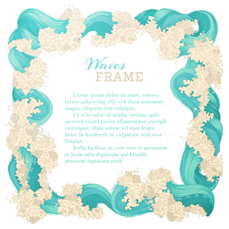 Square waves frame isolated on white background. Various sea waves. There is place for text in the center.のイラスト素材