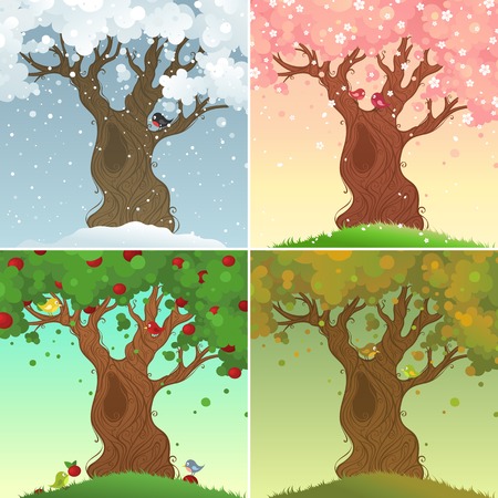 Four seasons. Fourdaysin the life ofapple tree. Vector illustration.のイラスト素材