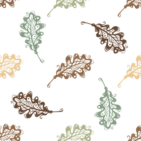 Seamless pattern of vintage oak leaves. Vector nature background.のイラスト素材