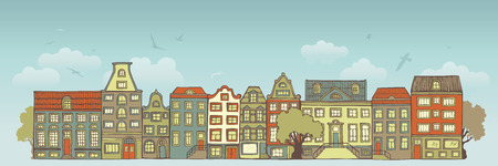 Vector cityscape background. Retro horizontal urban background. There is place for your text in the sky.のイラスト素材