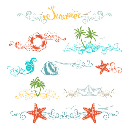 Set of summer design elements and page decorationsのイラスト素材
