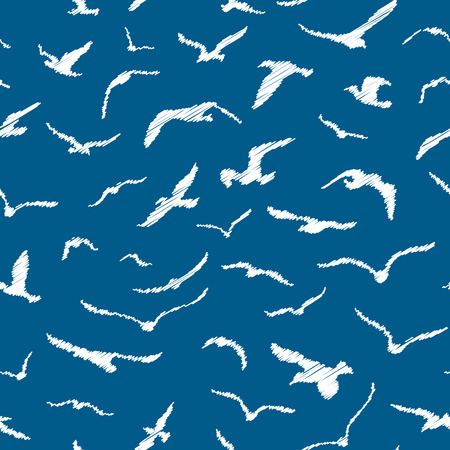 Seamless pencil birds patternのイラスト素材