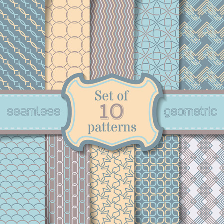 Vector set of seamless geometric patterns. Pattern swatches. Boundless textures can be used for web page backgrounds, wallpapers, wrapping papers, invitation, congratulation or greeting cards.のイラスト素材