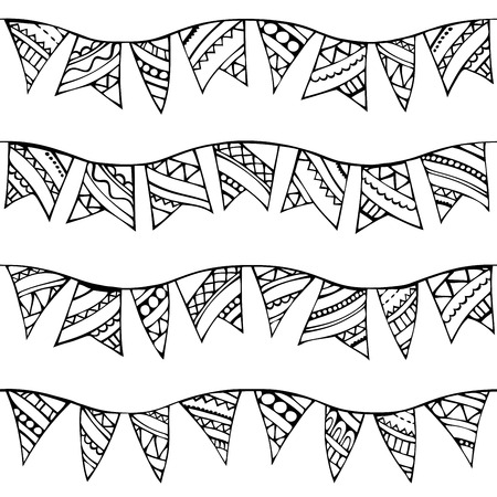 Vector seamless doodles garlands pattern. Black and white boundless texture can be used for web page backgrounds, wallpapers, wrapping papers, invitation, congratulations and festive designs.のイラスト素材