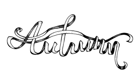 Grunge Autumn Lettering. Vector hand-written word for your design isolated on white background. Word "Autumn" written from ribbon.のイラスト素材