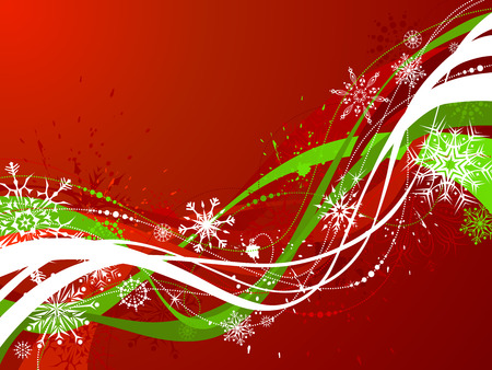 Red and green Christmas background. Grunge background with snowflakes and Christmas decorations. There is copy space for text.のイラスト素材