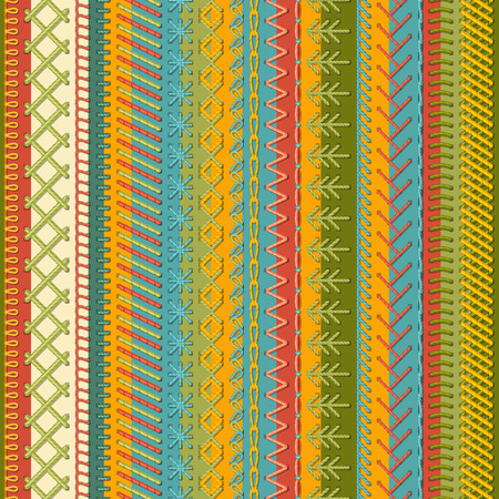 Seamless embroidery pattern. Vector high detailed stitches on textile background. Boundless background.のイラスト素材