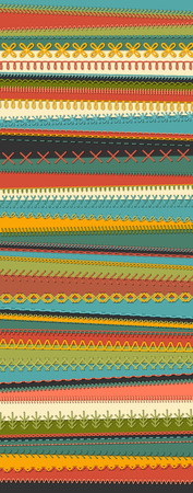 Sewing set on textile background. Set of vector stitch patterns, borders, seams, sewing decorations and dividers. All used pattern brushes included.のイラスト素材