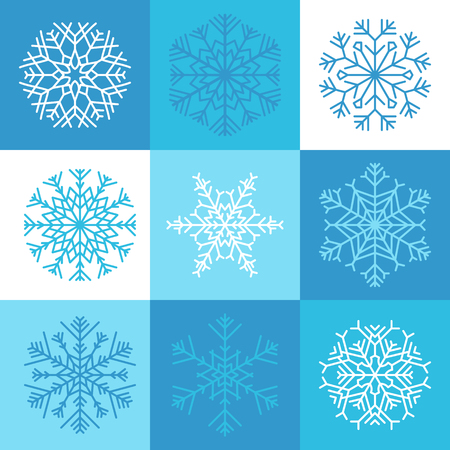 Flat snowflake icons. Vector set of linear snowflakes.のイラスト素材