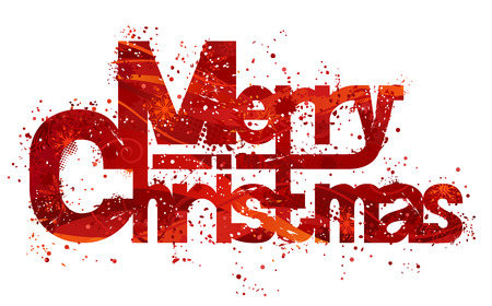 Text "Merry Christmas" made from red grunge background and snowflakes. Isolated on white background.のイラスト素材