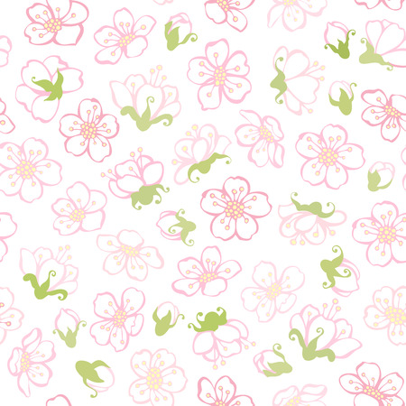 Vector seamless spring blossoms pattern. Boundless background of apple flowers.のイラスト素材