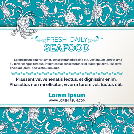 Seafood blue and white menu template. There is place on white horizontal paper for your text.のイラスト素材