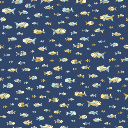 Vector dark seamless fish pattern. Sardines on dark blue background. Boundless background can be used for web page backgrounds, wallpapers, wrapping papers and invitations.のイラスト素材