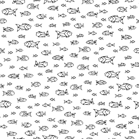 Outlined black sardines on white background. Boundless background can be used for web page backgrounds, wallpapers, wrapping papers and invitations.のイラスト素材