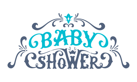 Vector Baby Shower Lettering. Hand-drawn duotone illustration. Swirls and flourishes.のイラスト素材
