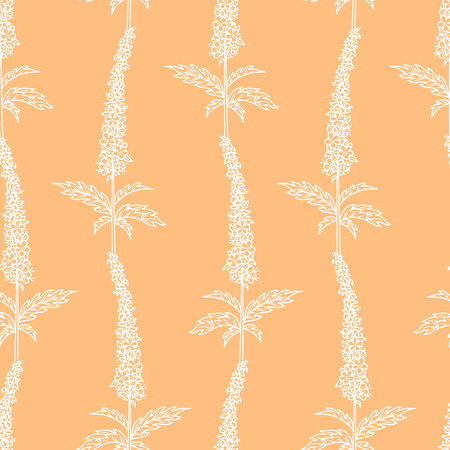 Vector floral seamless pattern. Tiny flowers and pinnate leaves on a colored background. Duotone spring and summer boundless backgrounds. Tileable design elements.のイラスト素材